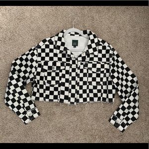 Wild Fable checkered cropped denim jacket